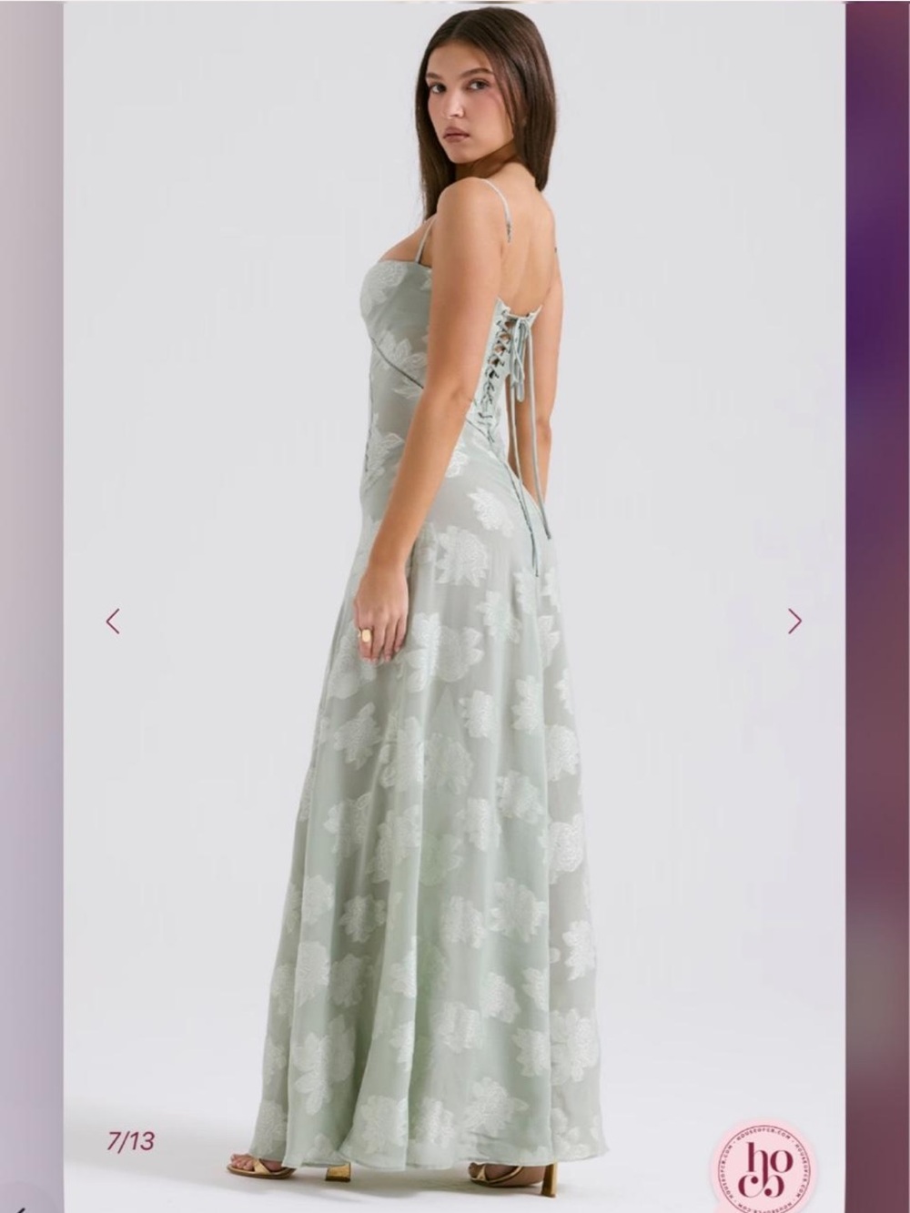 HOUSE OF CB Seren Pistachio Floral Lace Back Maxi Dress NWOT - Picture 3 of 8